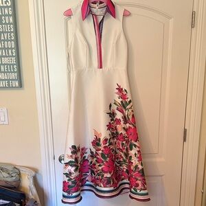 Badgley Mischka White Dress with Pink Floral Design